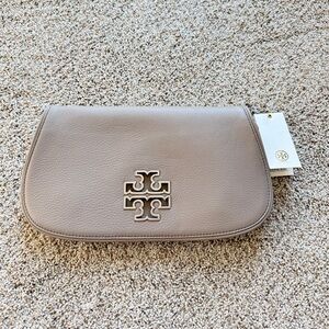 Tory Burch Taupe Leather Clutch w/ Removable Chain